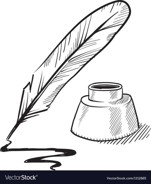 Раскраска перо и чернильница