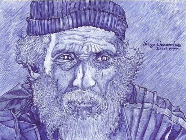 Профиль старика шариковой ручкой