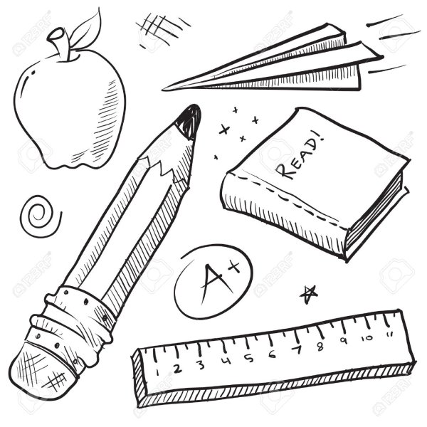 Зарисовки школьных принадлежностей