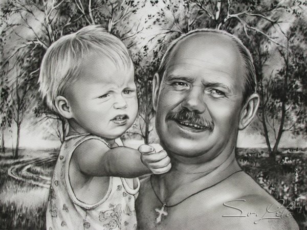 Сельский пейзаж в графике