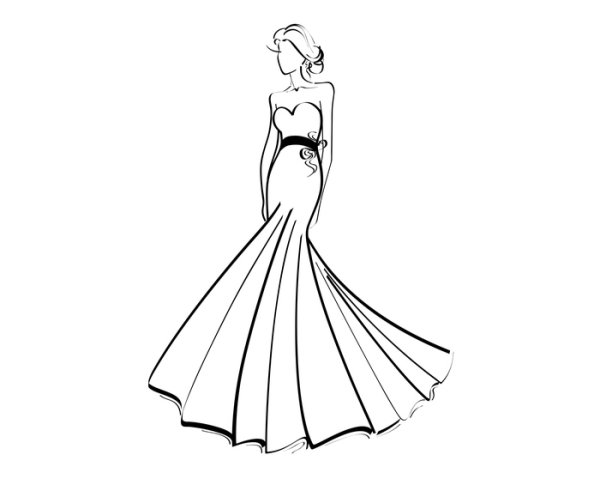 Картинки для срисовки девочки в платьях