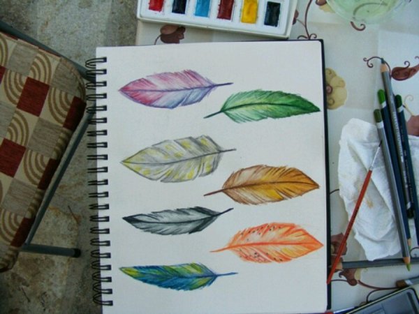 Арт цветными карандашами в скетчбуке