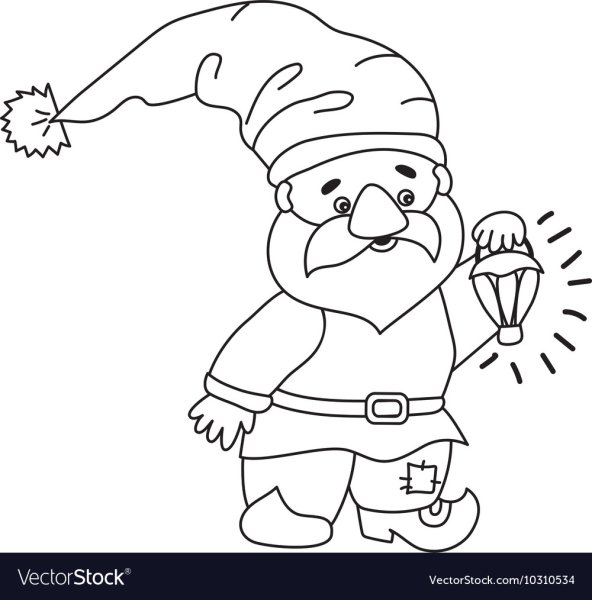 Гномик с фонариком раскраска