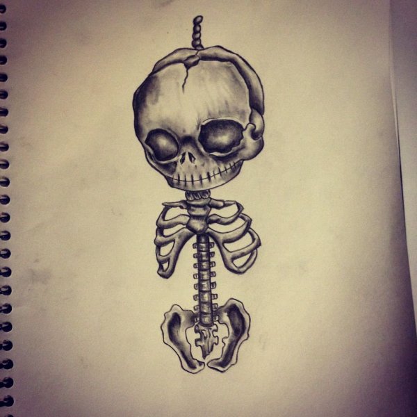 Скелет рисунок карандашом красивый
