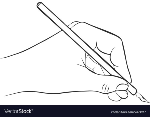Рука с ручкой контур