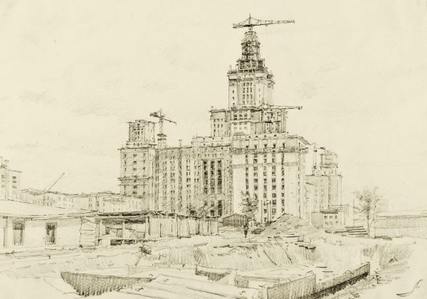Сталинские высотки здание МГУ чертеж