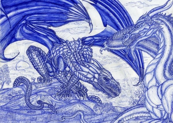 Дракон маркером черным