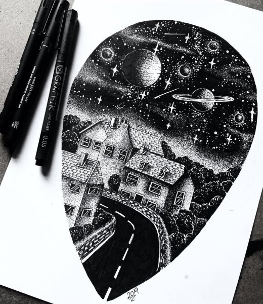 Космос гелевой ручкой