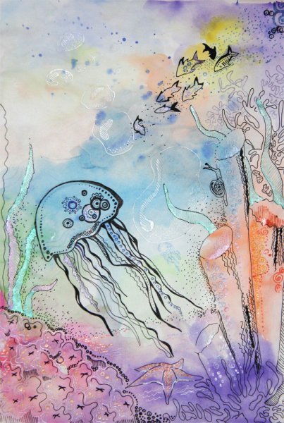 Акварель и гелевая ручка