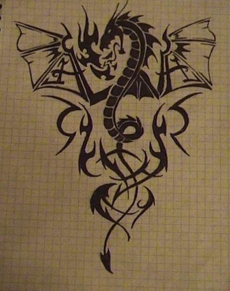 Татуировка ручкой дракон