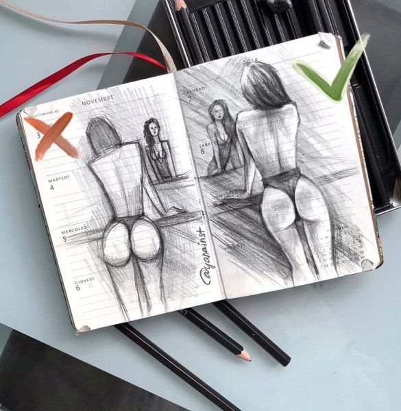 Попка скетч карандашом