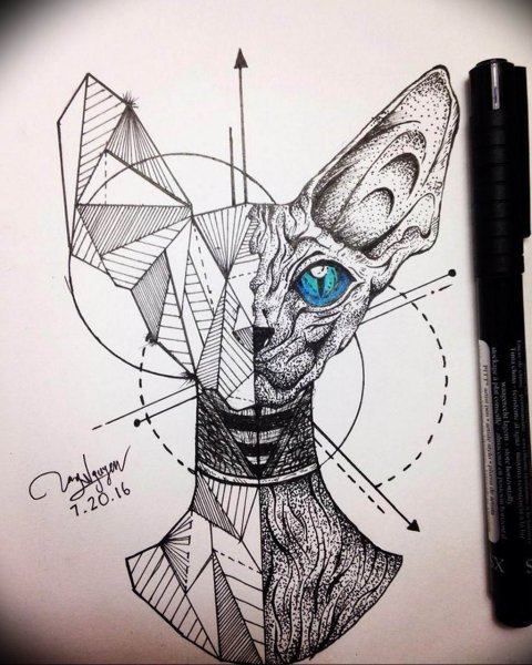 Тату сфинкс лайнворк