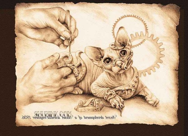 Кот стимпанк тату