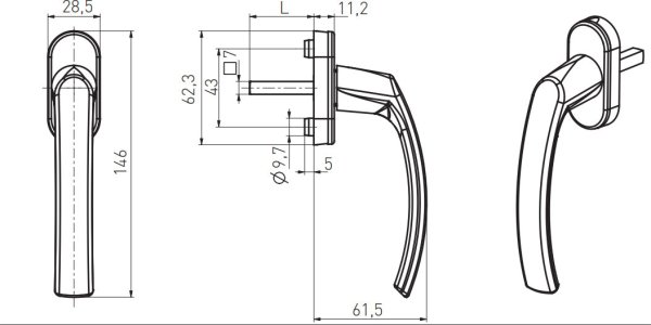 Ручка ПВХ окна чертеж