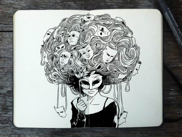 Скетчи черной ручкой