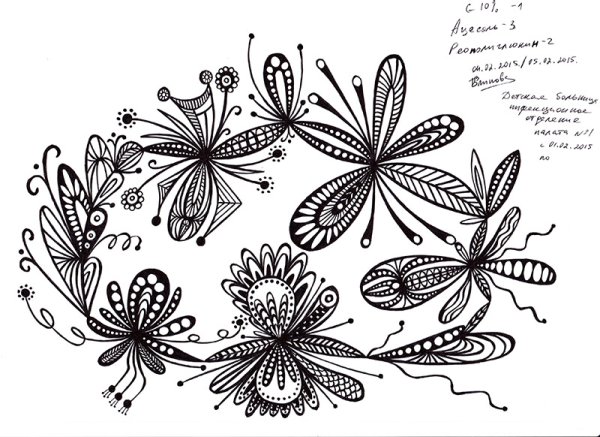 Цветы в графике гелевой ручкой простые