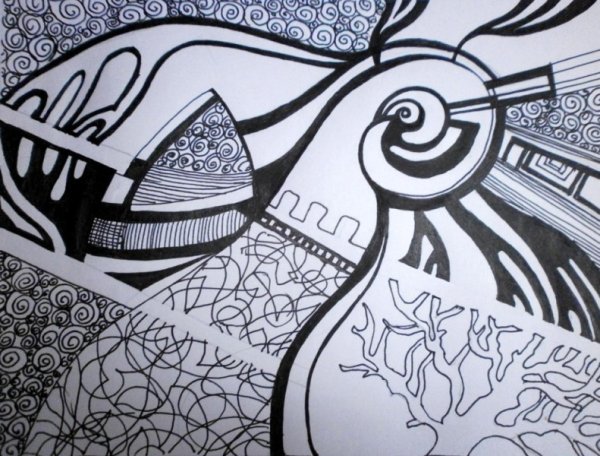 Графическая композиция гелевой ручкой