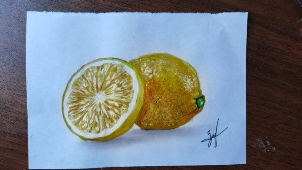 Лимон в разрезе акварелью