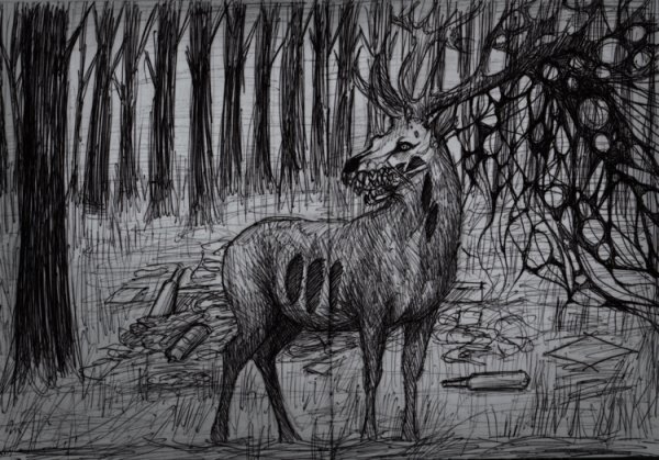 Рисунок черной ручкой лес