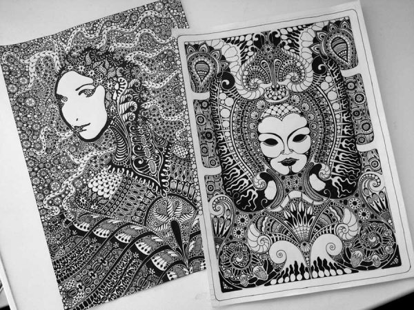 Картины черной гелевой ручкой