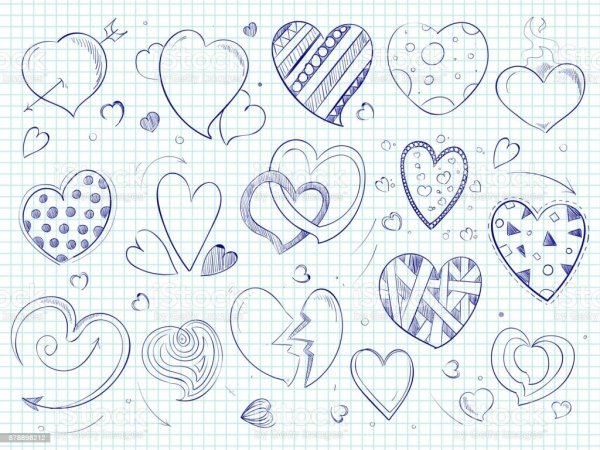 Сердечки в тетради ручкой