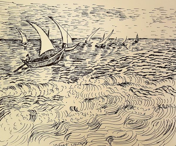 Нарисовать ручкой море