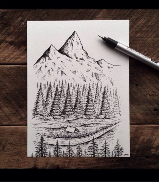 Горы гелевой ручкой