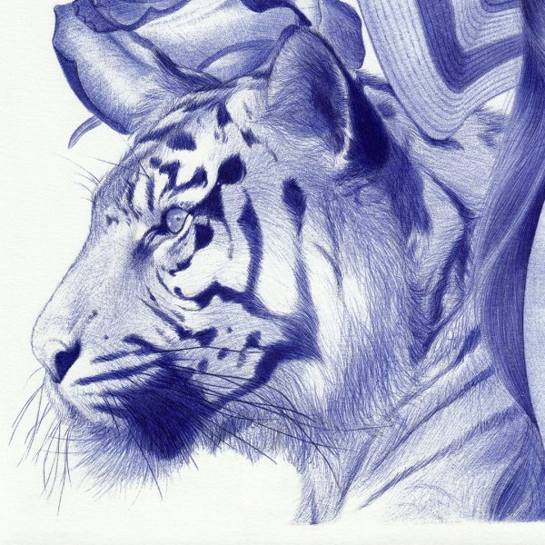 Животные ручкой синей