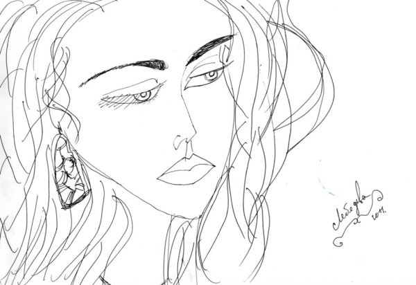 Лицо девушки ручкой