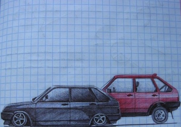 Машины в тетради в клетку