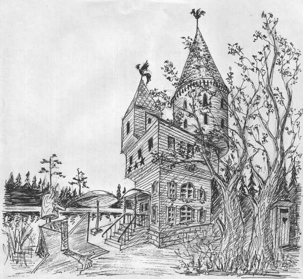 Архитектурный пейзаж гелевой ручкой