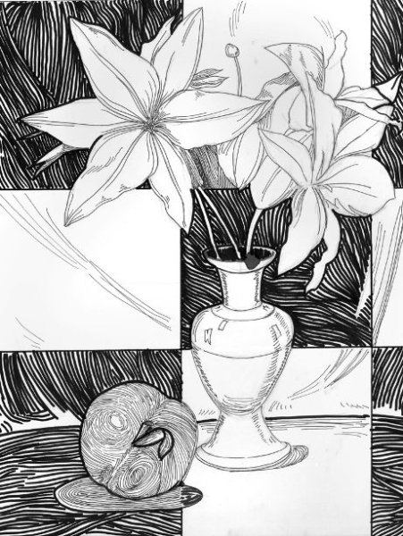 Ваза с цветами карандашом