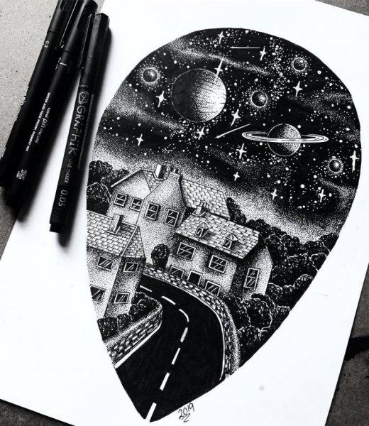 Космос гелевой ручкой