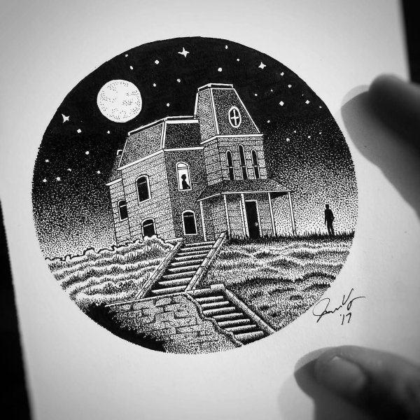 Рисование черной ручкой в круге