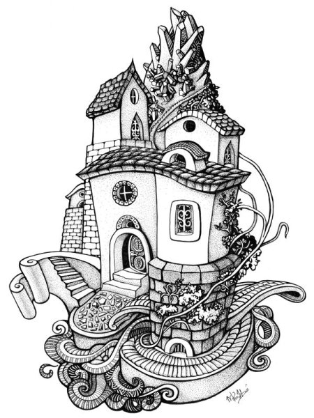 Замок в графическом стиле