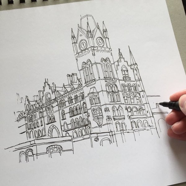 Здания черной ручкой