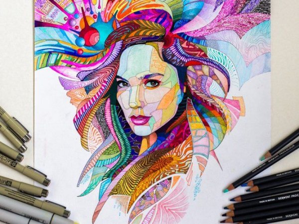 Картины линерами цветными