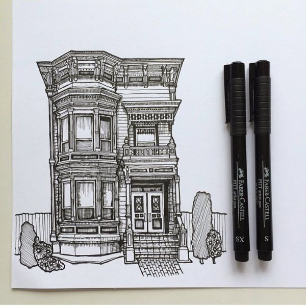 Архитектура здания ручкой