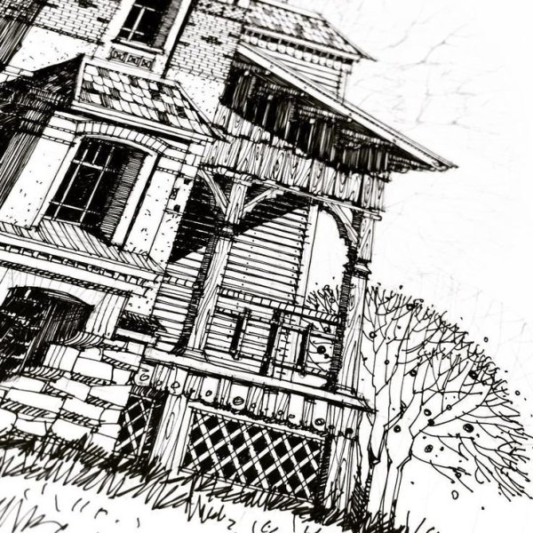 Графика черной ручкой архитектура