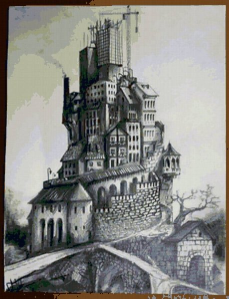 Здания гелевой ручкой