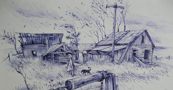 Рисуем авторучкой пейзаж