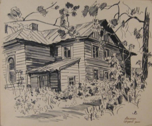 Сельский пейзаж ручкой