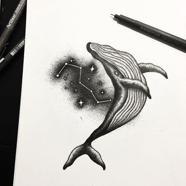 Кит черной ручкой