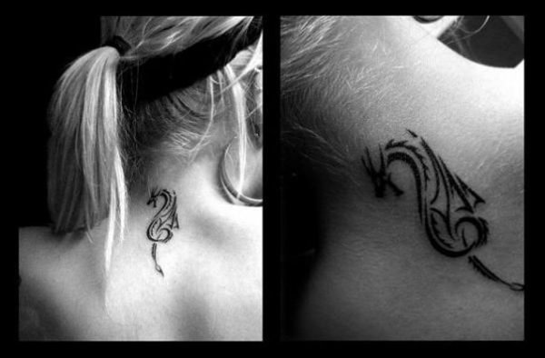 Тату за ухом дракон