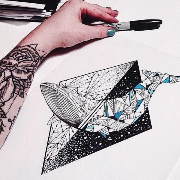 Эскиз тату кит дотворк