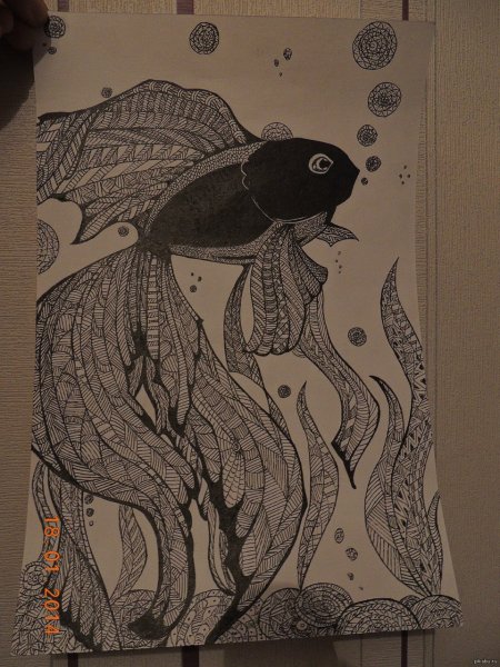 Рыба гелевой ручкой