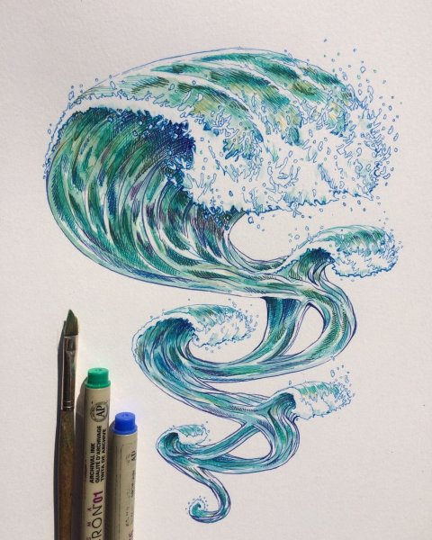 Волны рисование ручкой
