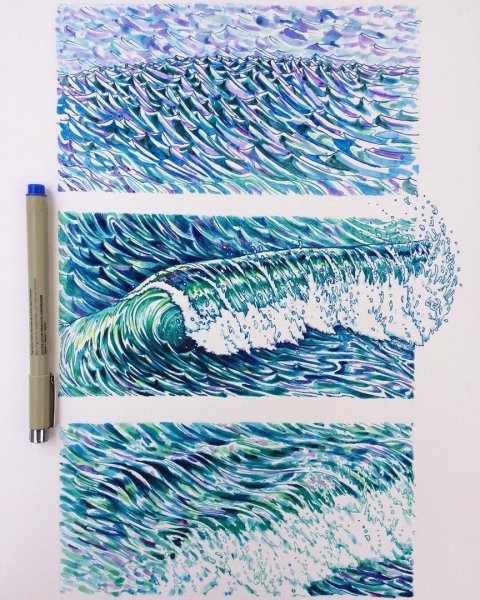 Волны рисование ручкой