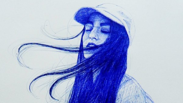 Рисунки синей ручкой