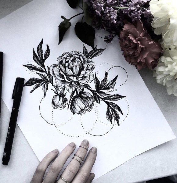 Цветы черной ручкой